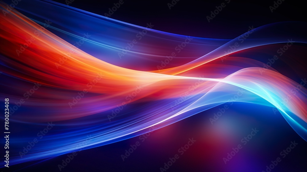 Wall mural smooth, flowing light dynamics with bright shades of blue and red on a dark background creating a se