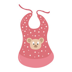 Vector illustration of a pink polka dot bib for a baby with a bear face.