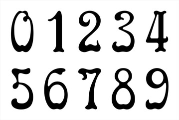 Numbers from zero to nine. Old rustic font