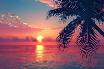  Sunrise over the water and palm tree © Alina