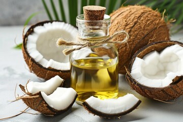 Coconut oil. Background with selective focus and copy space