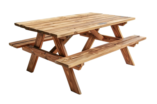 Wooden picnic table isolated on Transparent