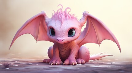 A cute and friendly baby dragon with soft pink scales sits gracefully, conveying a sense of wonder and magic
