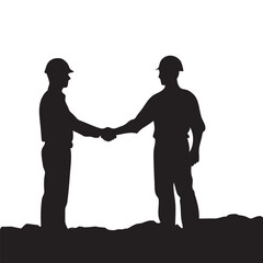 Vector illustration Silhouette of Engineer and worker man handshake, Success teamwork on white background