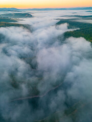 Morning mist over meanders of Uvac river in Serbia