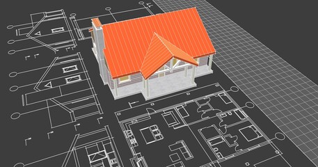 house architectural sketch 3d illustration