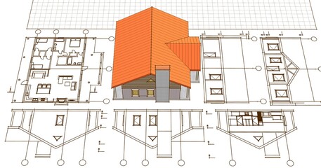 house architectural sketch 3d illustration