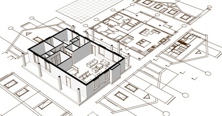 house architectural sketch 3d illustration