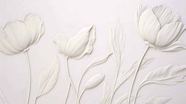 Tone-on-tone, bas relief depiction of poppies in gray