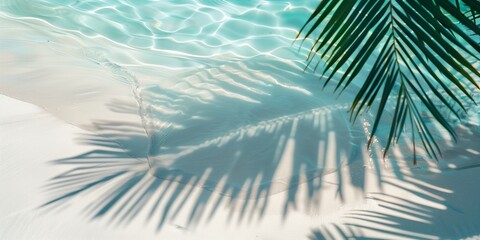 Fototapeta na wymiar Blurred palm shadow on the sea beach