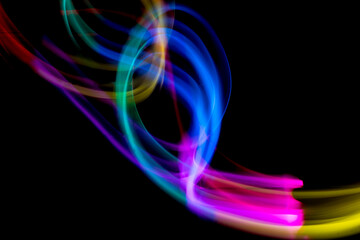 Abstract colorful irregular lines background. Long exposure. Light painting photography