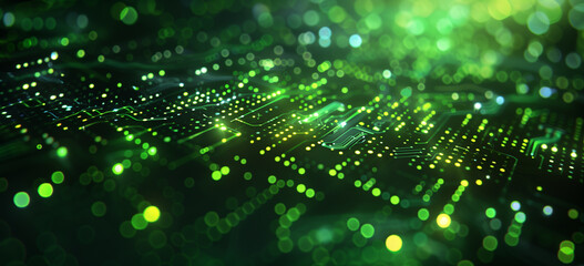 abstract green light AI background with lots spots