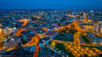 Sunset aerial view of the old town of Belgrade, Serbia