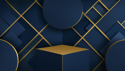 青色と金色の抽象模様デザイン　AI画像　ジェネレーティブAI