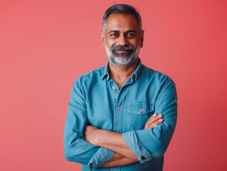 Confident middle-aged man with a beard and a denim shirt