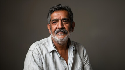 Elderly Indian man with a white beard and a contemplative gaze