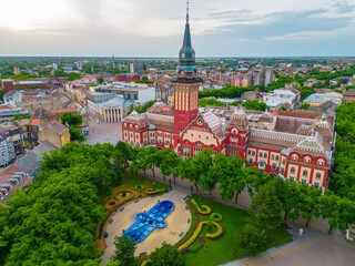 Aerial view of art nouveau town hall in Serbian town Subotica