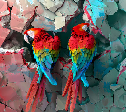 3D Break Through Parrots Tumbler Wrap Generated by AI
