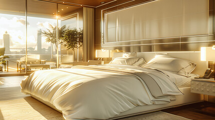 Luxury Bedroom with Modern Design, Comfortable Bed and Elegant Furniture, Stylish Decor and Cozy Atmosphere