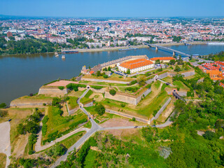 Aerial view of Petrovaradin fortress in Serbian town Novi Sad