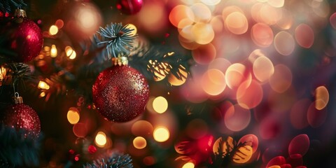 Obraz na płótnie Canvas Close Up of a Christmas Tree With Background Lights