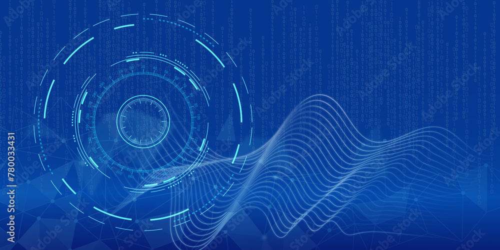 Poster big data, global network, artificial intelligence. technological background with binary code, wave g