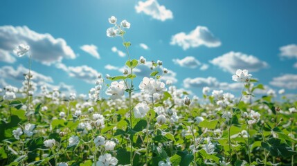Field of White Flowers Under Blue Sky