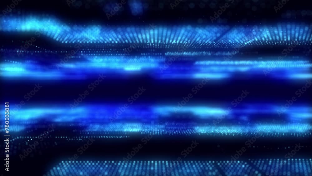 Poster Abstract digital blue background with matrix. Science backdrop of many particles. Big data visualization. 3d rendering.