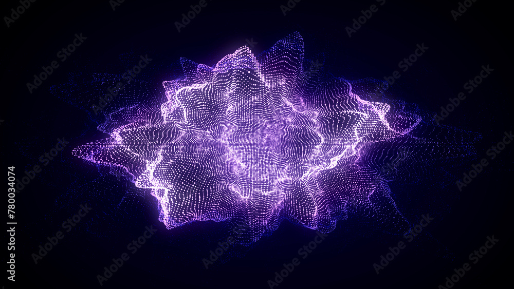 Aufkleber Abstract digital blue circle wave on black background. Big data visualization. Analytics representation. Sphere with explosion of bright particles. 3d rendering.