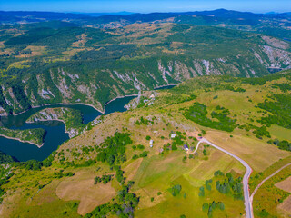 Meanders of river Uvac in Serbia during a sunny day