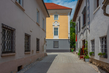 Fototapeta na wymiar Street in the historical center of Radovljica, Slovenia