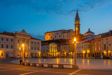 Sunrise at Plaza Tartini in Slovenian town Piran