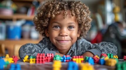Little Boy Sitting In Front of Table