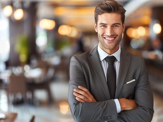 Professional Businessman in Suit Standing With Arms Crossed