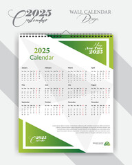 Creative business calendar design template 2025, week starts Sunday, wall calendar, cover template vector, advertisement creative. without image single page calendar design