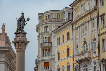 Facades of historical houses in Italian city Trieste - obrazy, fototapety, plakaty
