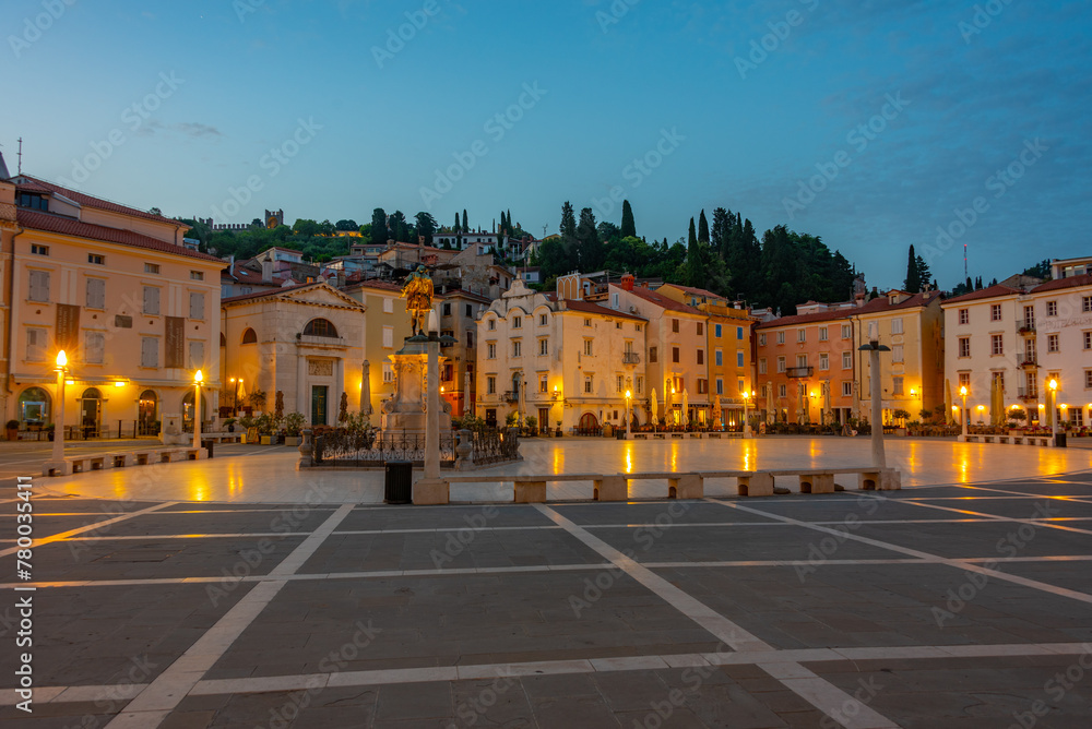 Wall mural Sunrise at Plaza Tartini in Slovenian town Piran