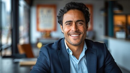 Fototapeta premium Smiling Man in Suit Sitting at Table