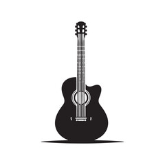 Obraz premium Musical Expression: Evocative Silhouette of Guitar Music Instrument, Guitar Illustration - Minimallest Guitar Vector 