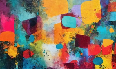 Abstract vibrant tones painting with grunge texture and geometric shapes. Contemporary painting. Modern poster for wall decoration