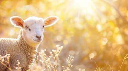 Obraz premium A lamb, symbolizing Judaism, stands against a golden background. Generative AI