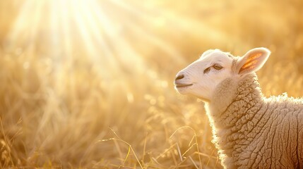 A lamb, symbolizing Judaism, stands against a golden background. Generative AI