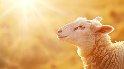 Obraz premium A lamb, symbolizing Judaism, stands against a golden background. Generative AI