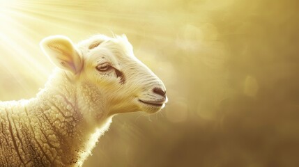 Obraz premium A lamb, symbolizing Judaism, stands against a golden background. Generative AI
