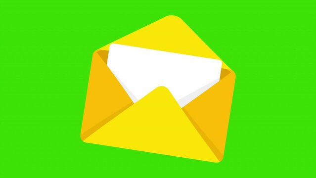 Animated open Mail and e-mail icon isolated on black background. Envelope symbol e-mail. Email message sign. 4K Video motion graphic animation.