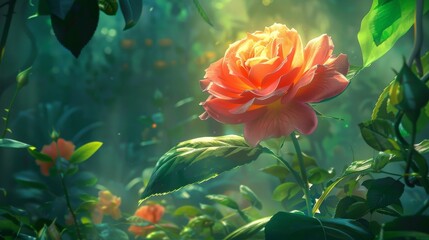 Enchanting Garden: Colorful Rose Amidst Verdant Foliage
