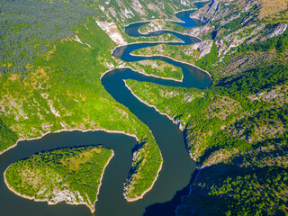 Meanders of river Uvac in Serbia during a sunny day