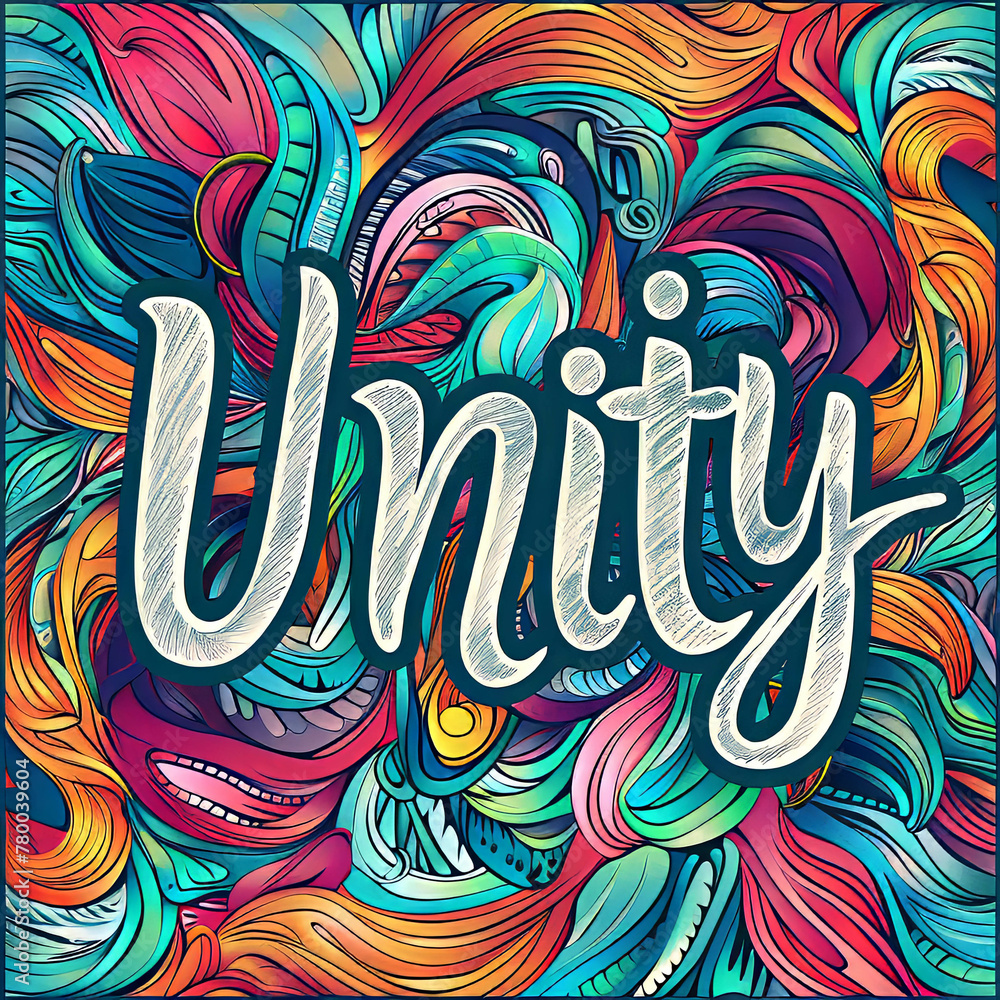 Poster on a single colored background, the word 