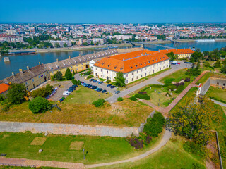 Aerial view of Petrovaradin fortress in Serbian town Novi Sad - obrazy, fototapety, plakaty