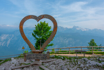 Wooden heart at a viewpoint at Mount Vogel, Slovenia